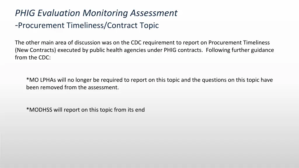 phig evaluation monitoring assessment procurement