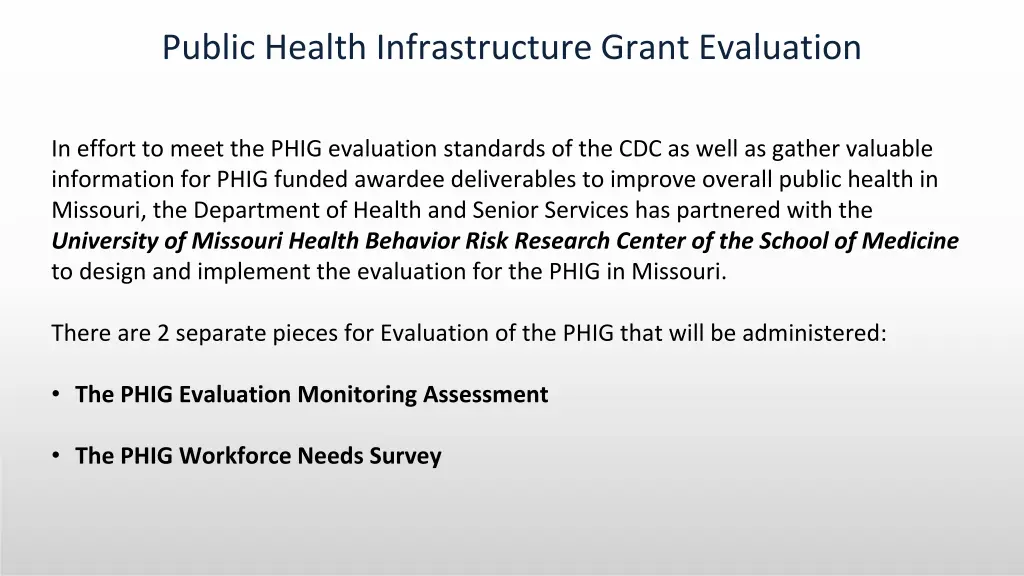 public health infrastructure grant evaluation