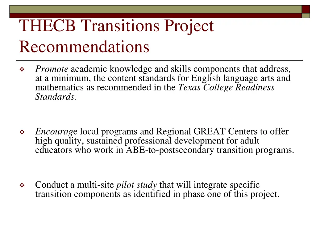 thecb transitions project recommendations 1
