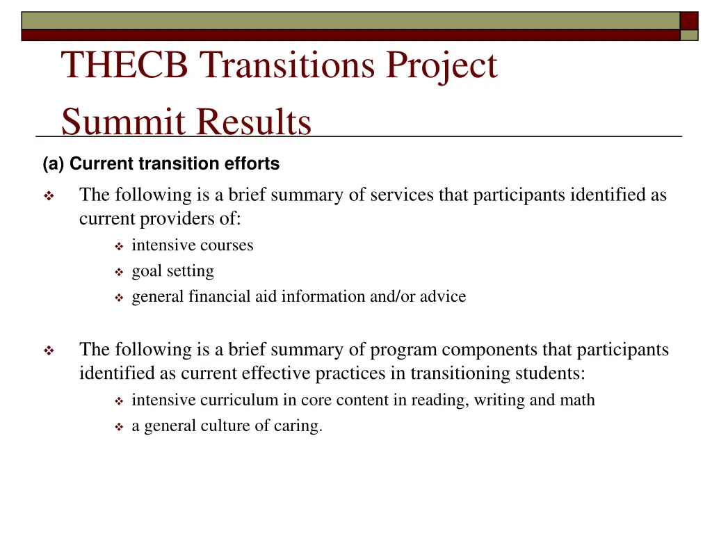thecb transitions project summit results 1