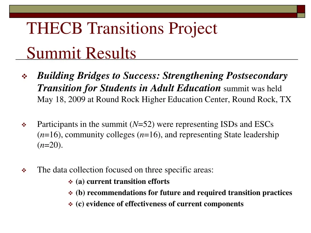 thecb transitions project summit results
