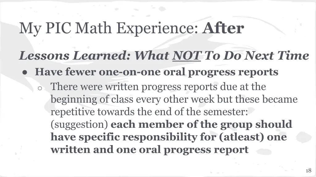 my pic math experience after 1
