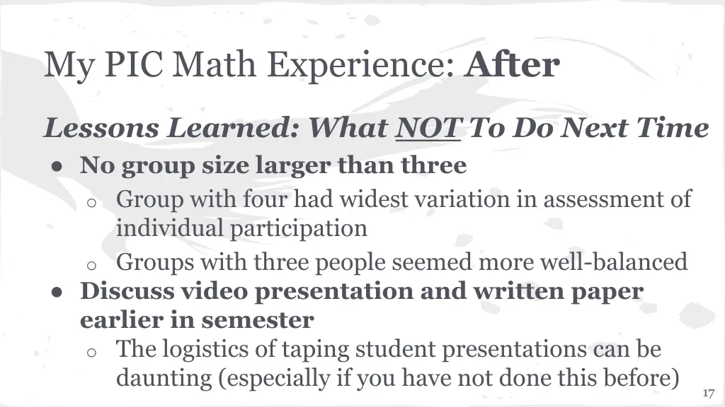 my pic math experience after