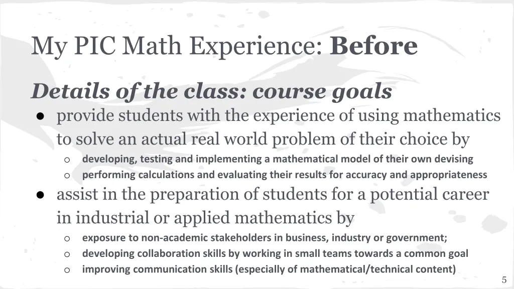 my pic math experience before 2