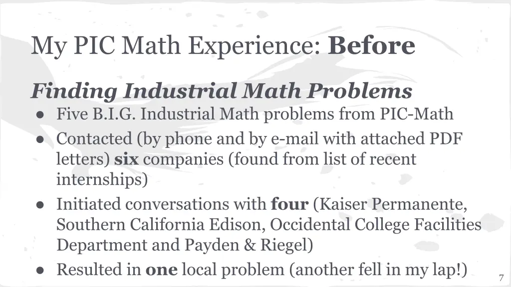 my pic math experience before 3