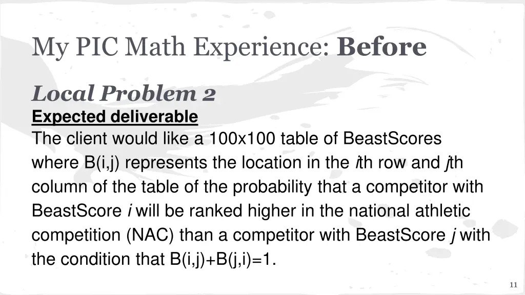 my pic math experience before 7