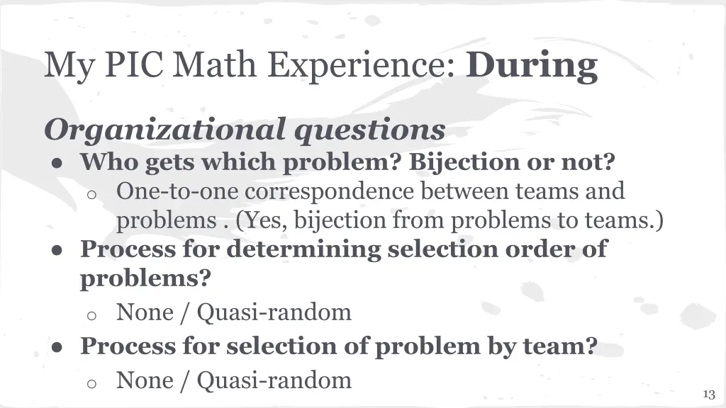 my pic math experience during 2