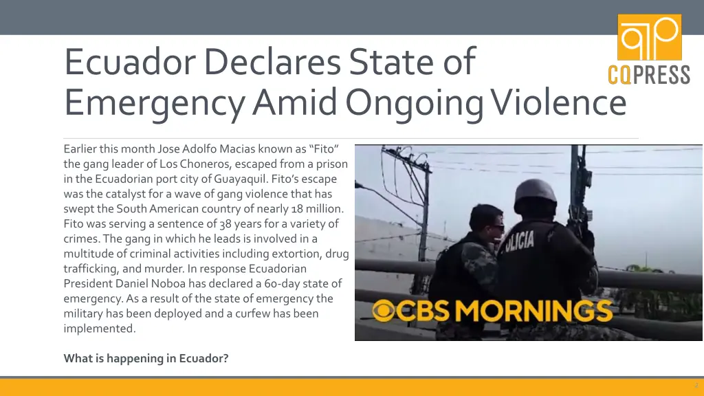 ecuador declares state of emergency amid ongoing