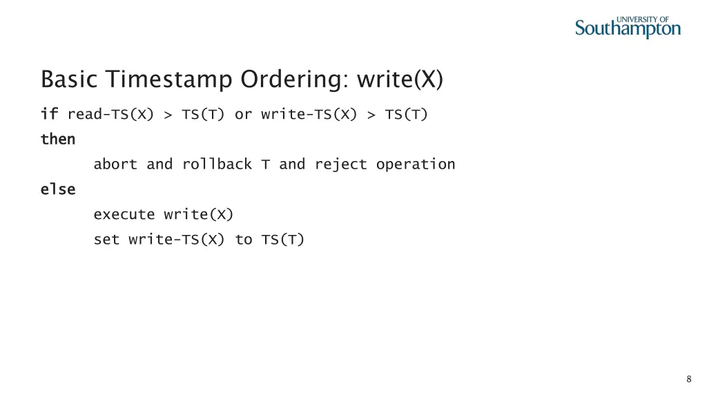 basic timestamp ordering write x