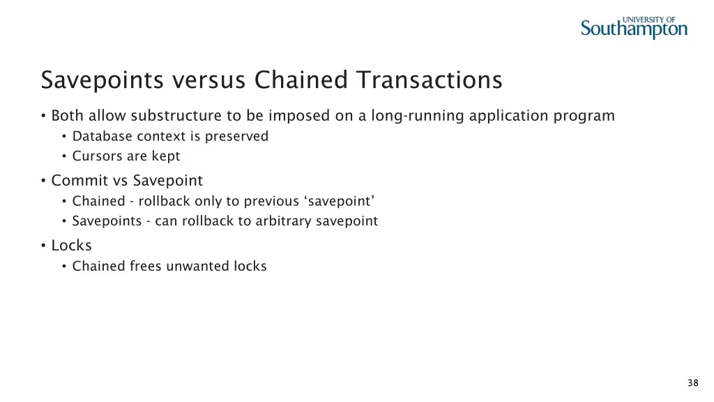 savepoints versus chained transactions