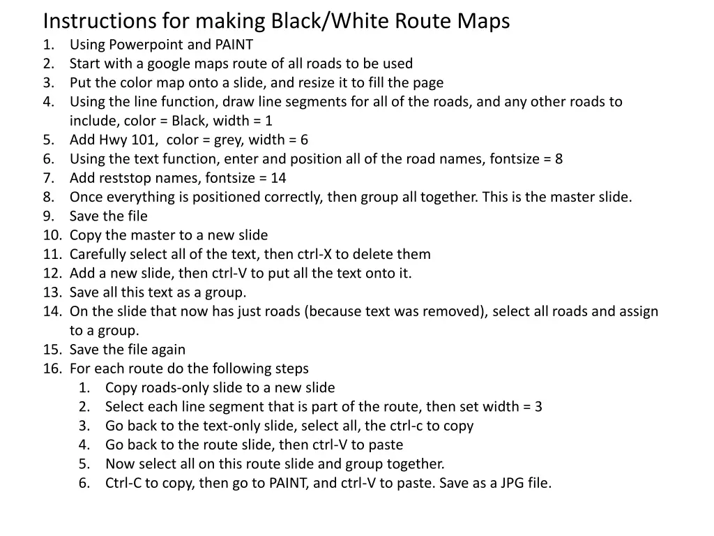 instructions for making black white route maps
