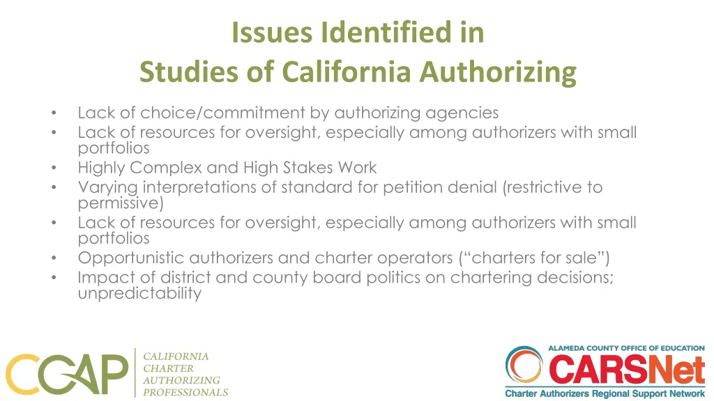issues identified in studies of california