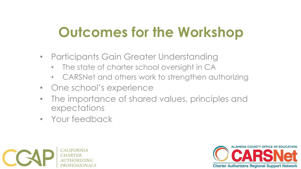 outcomes for the workshop
