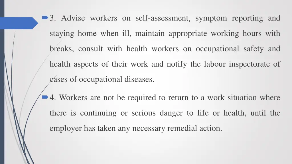 3 advise workers on self assessment symptom