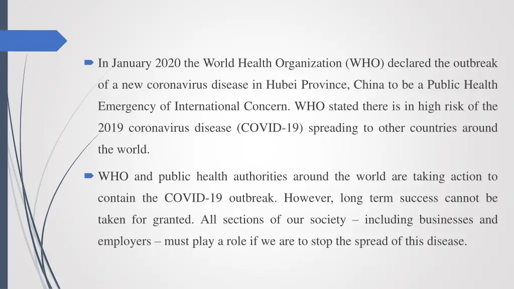 in january 2020 the world health organization