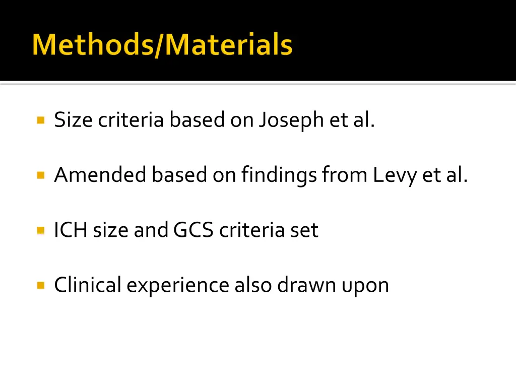 size criteria based on joseph et al