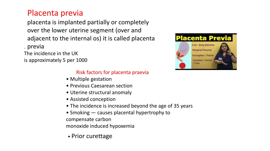 placenta previa placenta is implanted partially