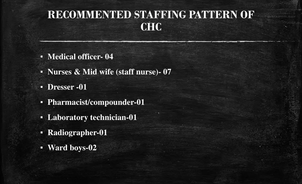recommented staffing pattern of chc