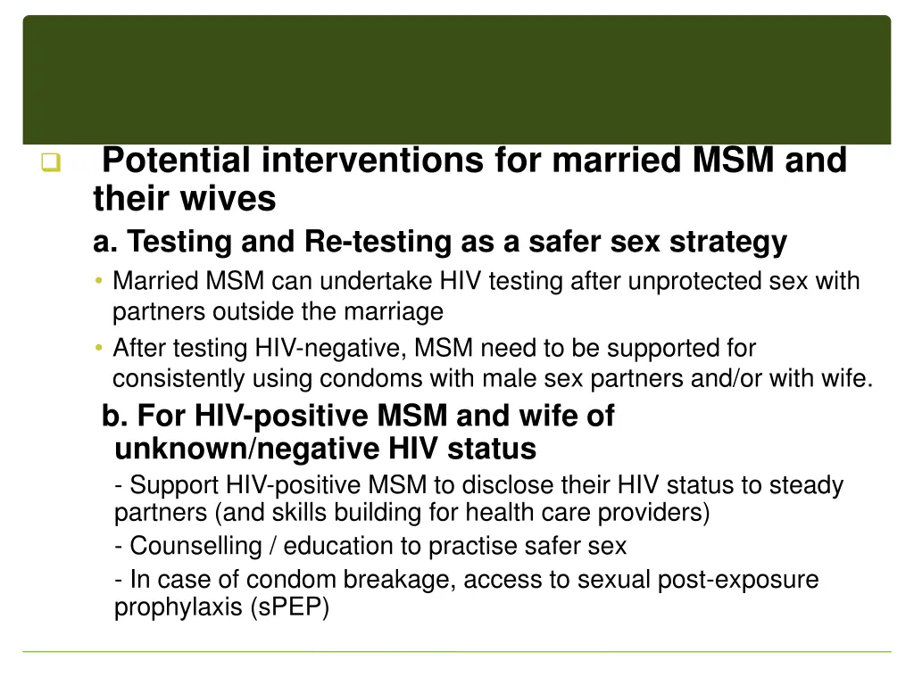 potential interventions for married msm and their
