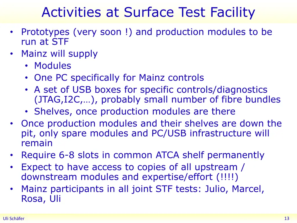 activities at surface test facility
