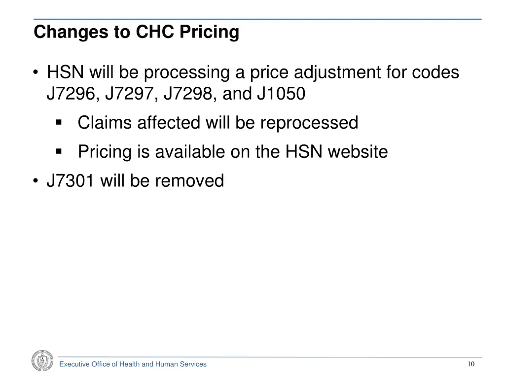 changes to chc pricing