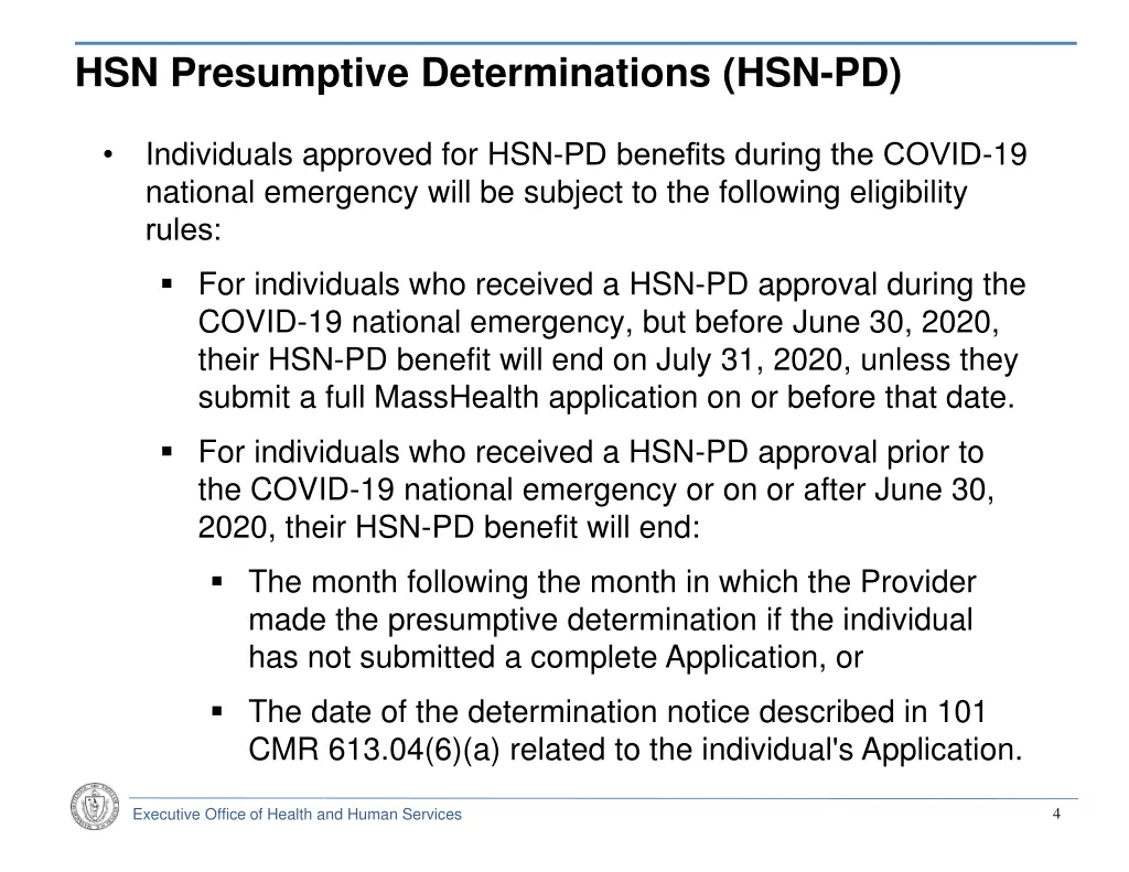 hsn presumptive determinations hsn pd