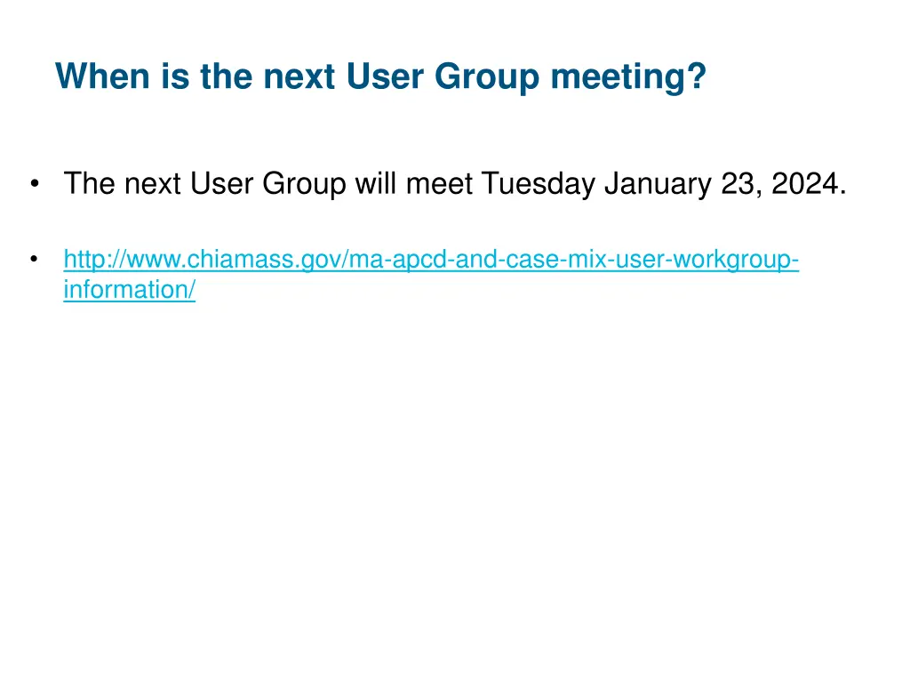 when is the next user group meeting