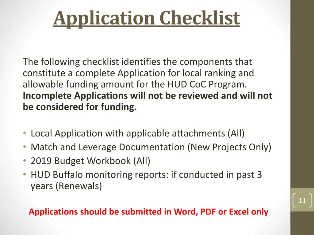 application checklist