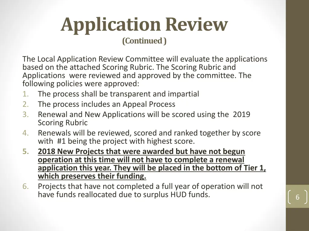 application review continued