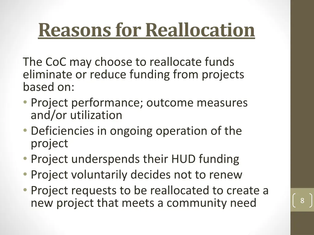 reasons for reallocation