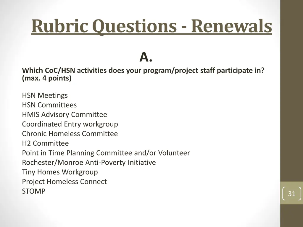 rubric questions renewals 12