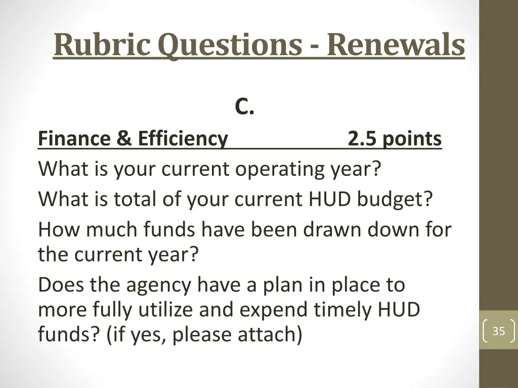 rubric questions renewals 15