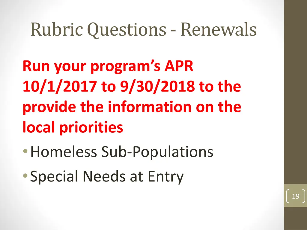 rubric questions renewals 2
