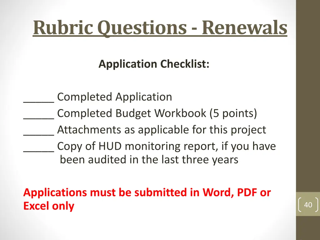 rubric questions renewals 20