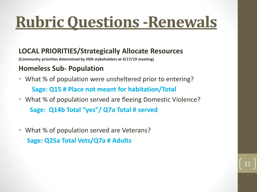 rubric questions renewals 4