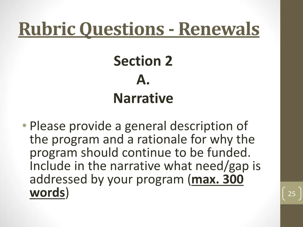 rubric questions renewals 7