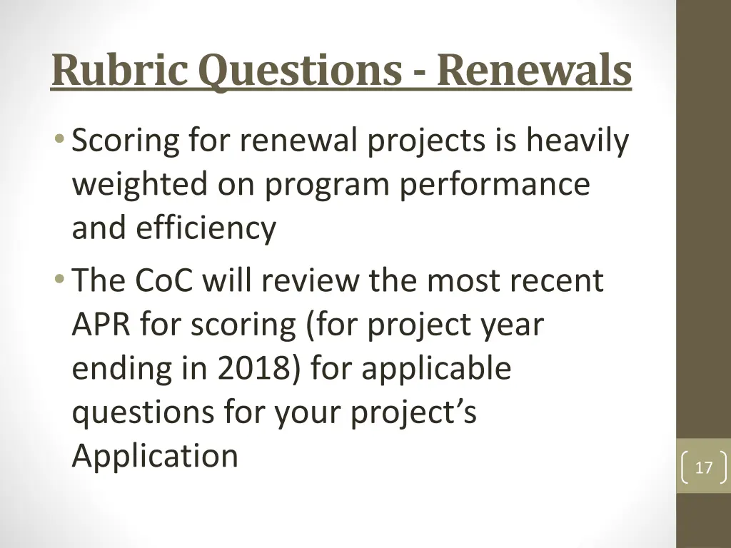 rubric questions renewals