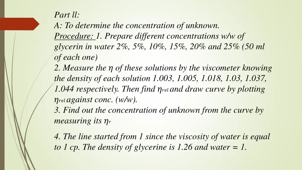 part ll a to determine the concentration