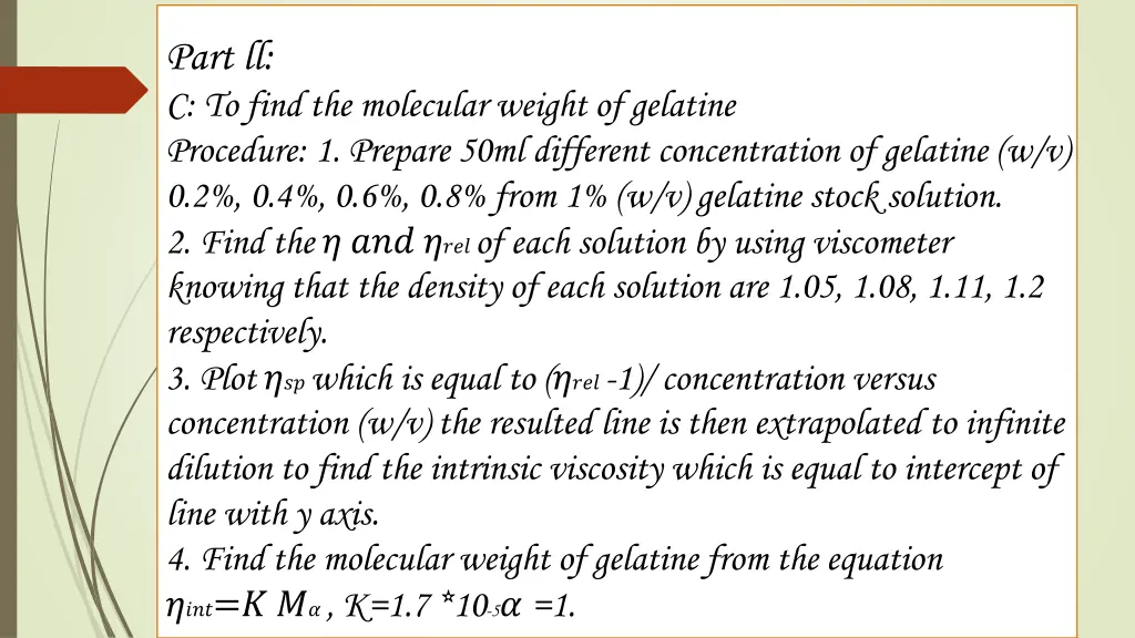 part ll c to find the molecular weight
