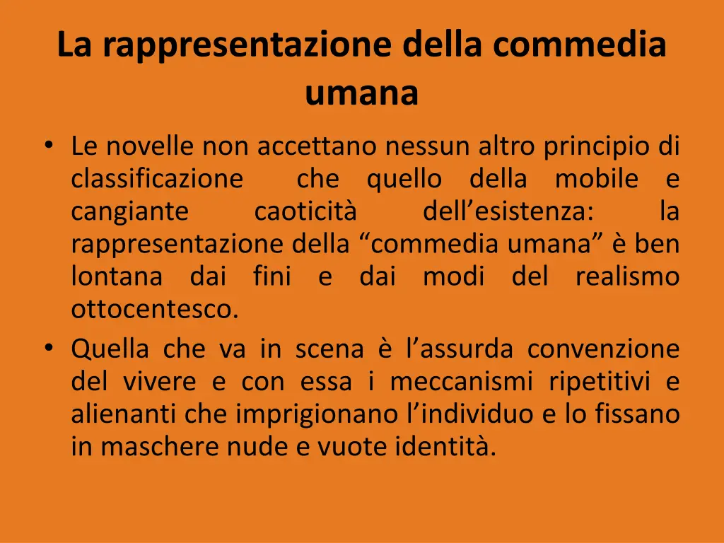 la rappresentazione della commedia umana
