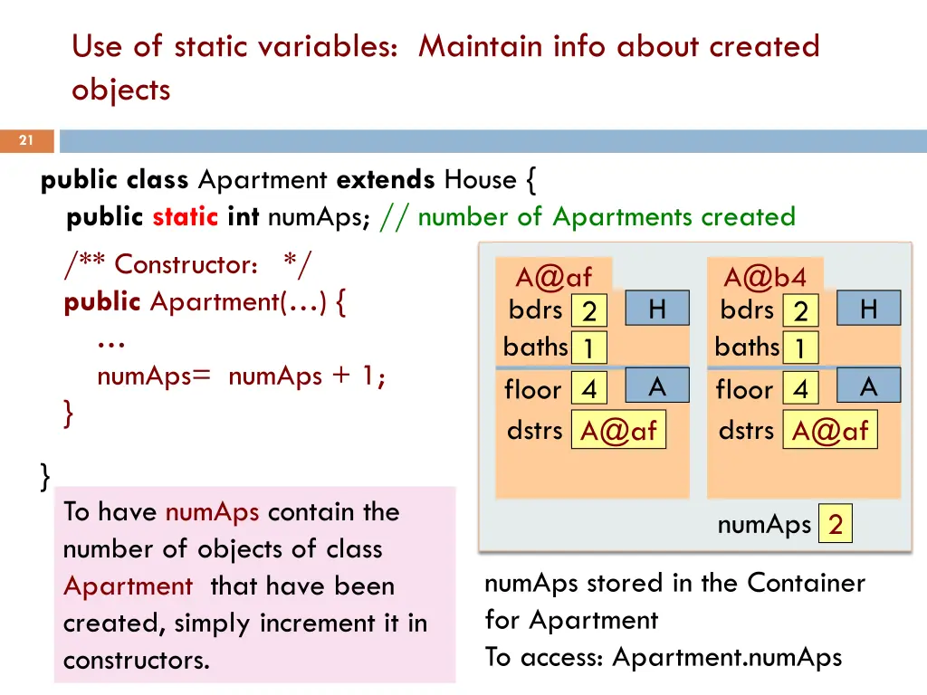 use of static variables maintain info about