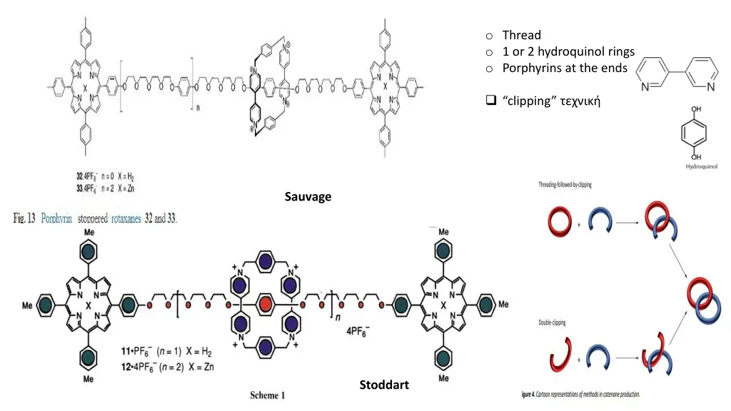 o thread o 1 or 2 hydroquinol rings o porphyrins