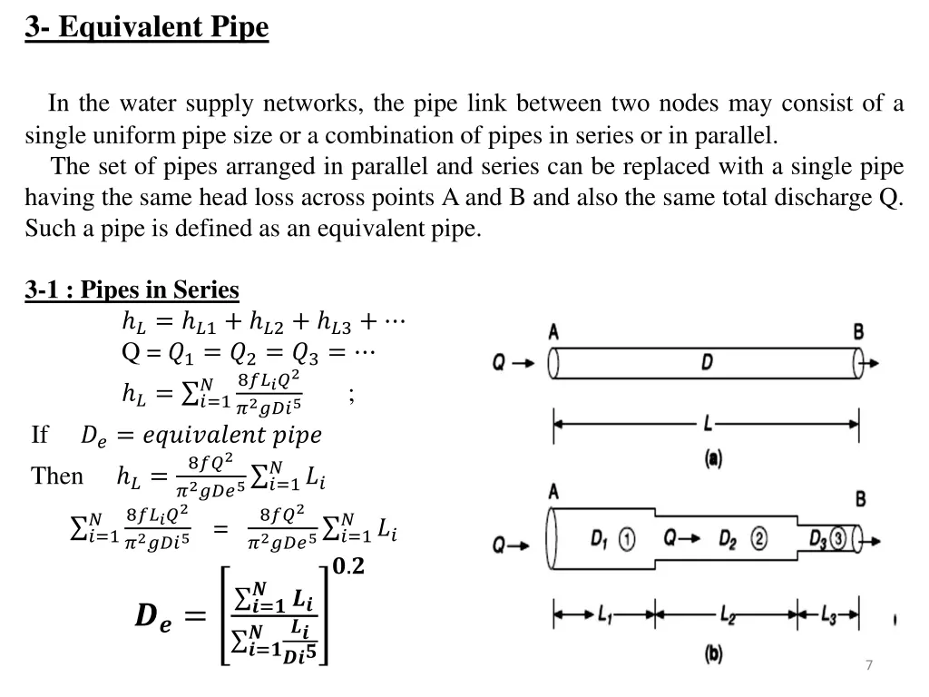 3 equivalent pipe in the water supply networks