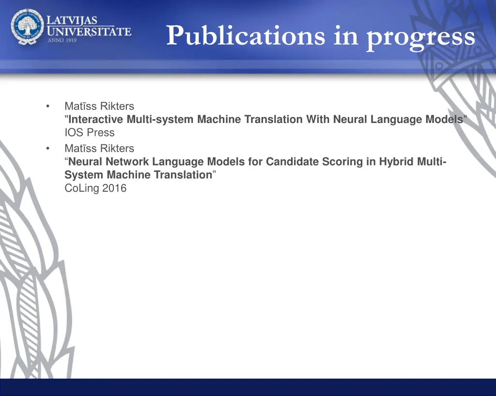publications in progress