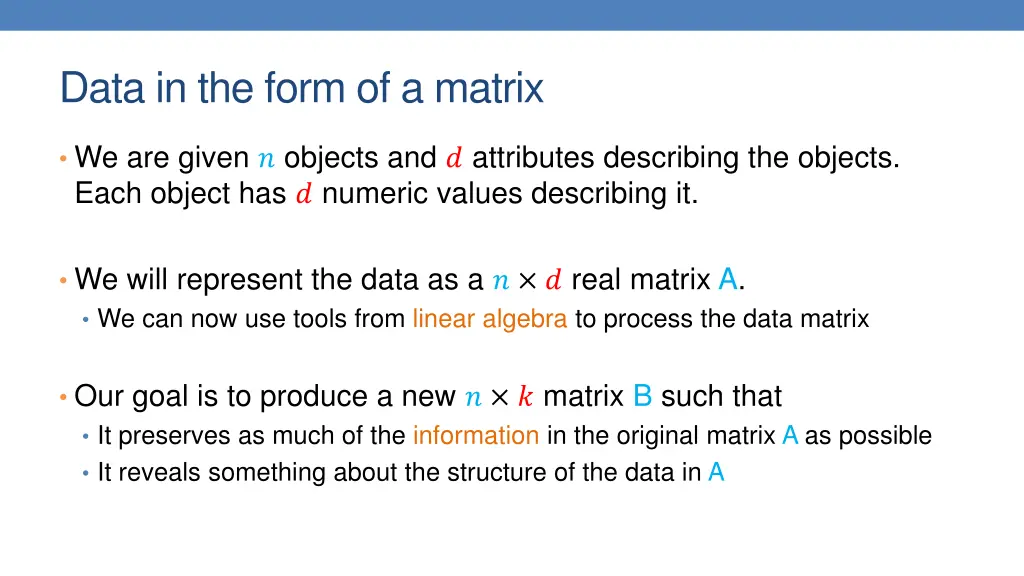 data in the form of a matrix