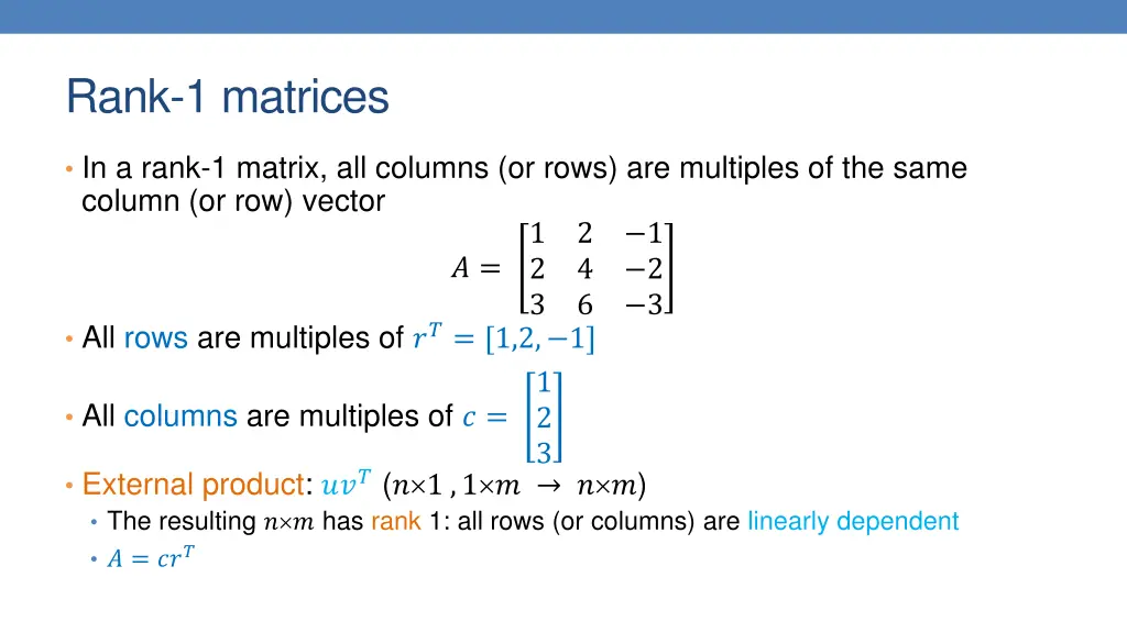 rank 1 matrices