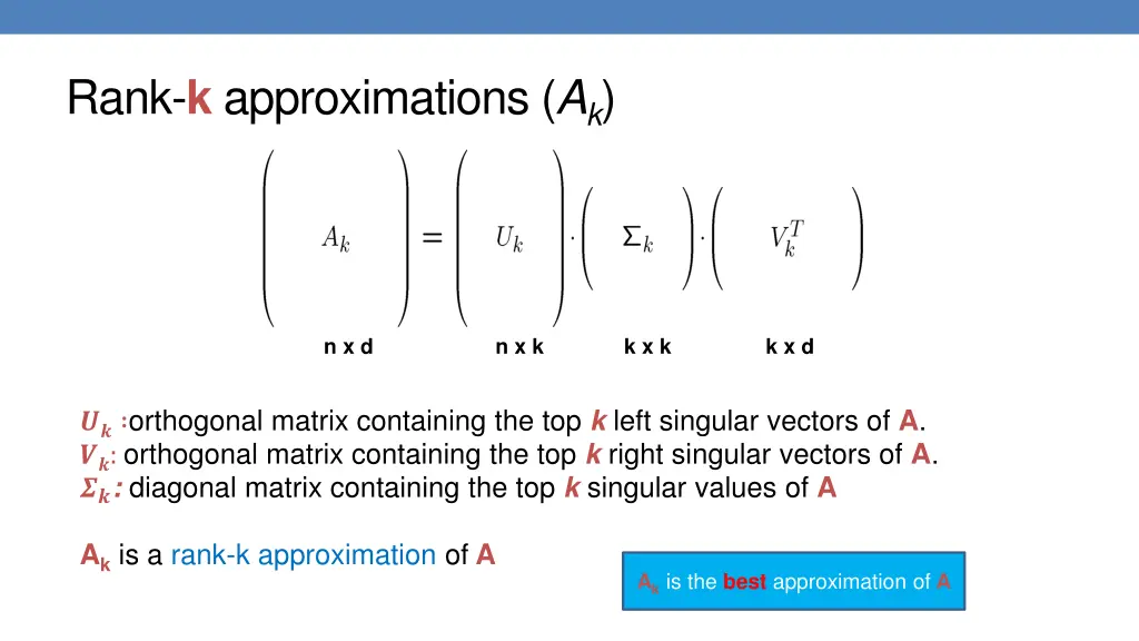 rank k approximations a k
