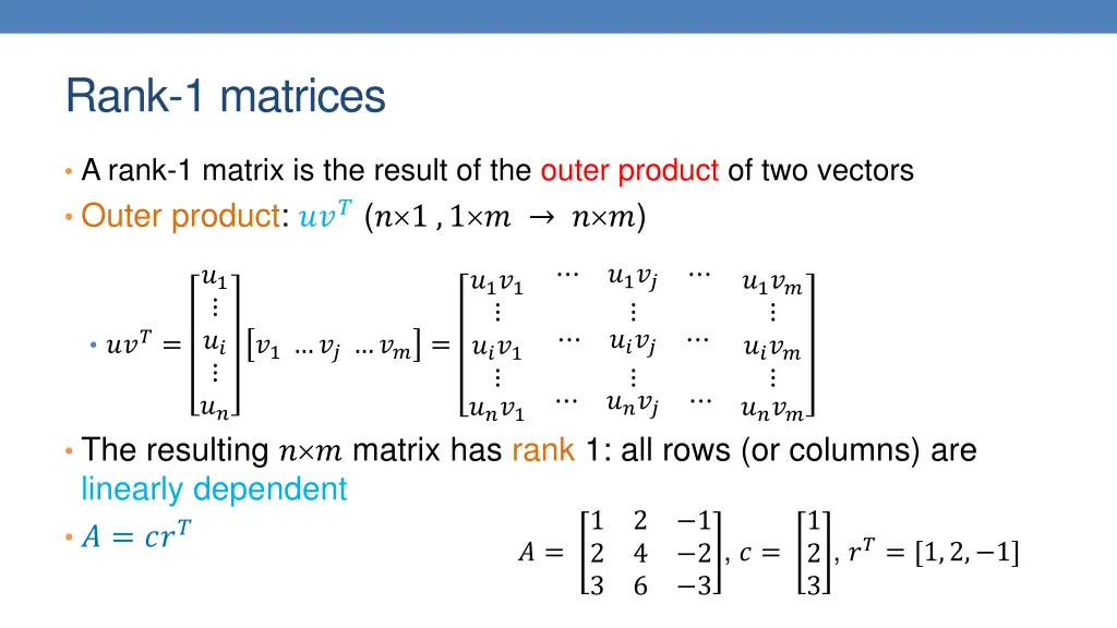 rank 1 matrices 1