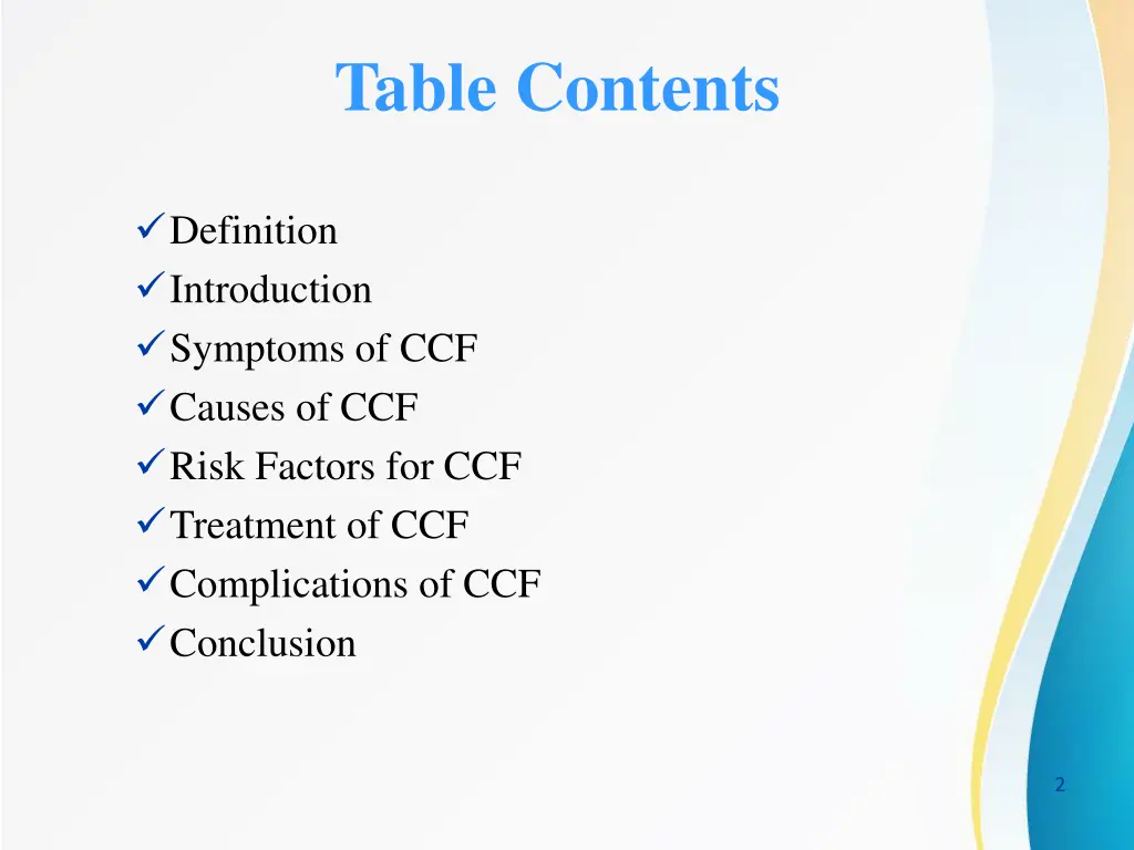 table contents