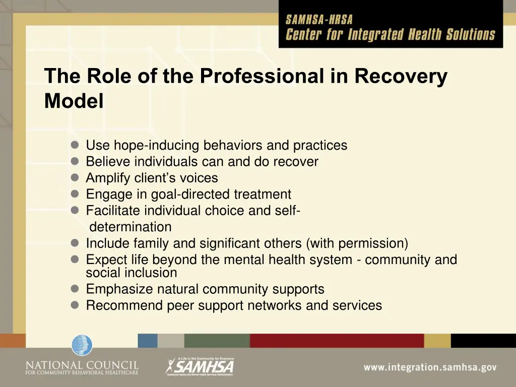 the role of the professional in recovery model